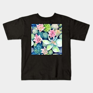 Watercolor succulent pattern Kids T-Shirt